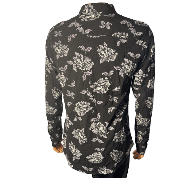 GUESS Men’s Size Medium Black/White Floral Slim Fit Shirt Stretch Long Sleeve - Picture 3 of 10